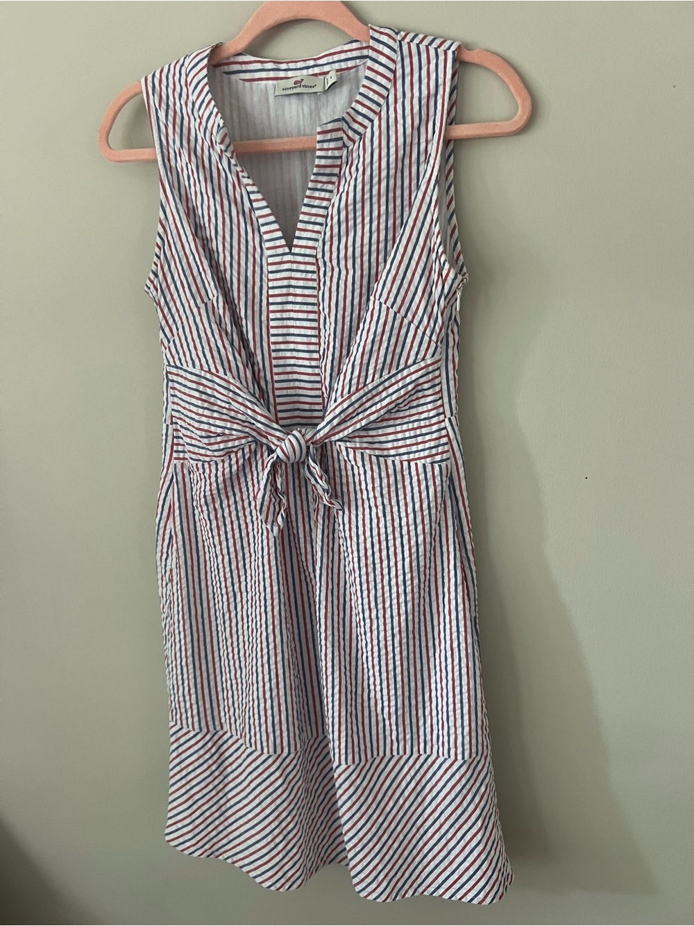 Vineyard Vines Seersucker Striped Dress - White with Red & Blue Stripes